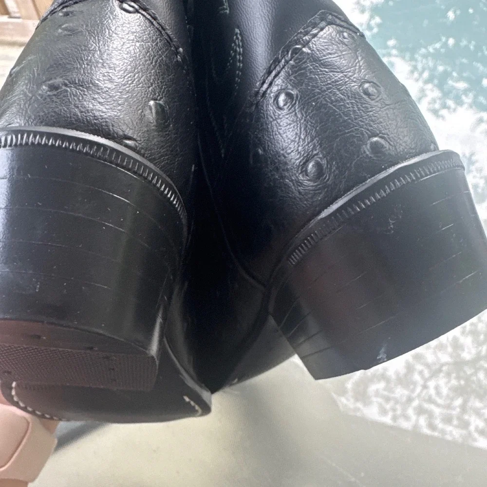 Old West Cowboy Boots Kids 9.5 Black Ostrich Print Western OR9110